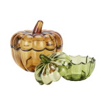 MADAM STOLTZ Skleněná dóza Pumpkin – set 2 ks, zelená barva, oranžová barva, sklo