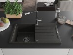 MEXEN/S - Bruno granitový dřez 1 s odkapávačem včetně baterie Flora, černá/zlatá metalik 6513-75-670401-07-B