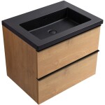 CERANO - Koupelnová skříňka Velora - dub medový, úchytka černá + umyvadlo z lit. mramoru Ovo - černá matná - 70,5x58x46,5 CER-979971