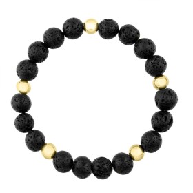 Korálkový náramek Filip Gold - 10 mm lávový kámen, chirurgická ocel, Černá 25 cm