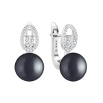 Stříbrné náušnice s černou 10 mm perlou Noema - stříbro 925/1000, Stříbrná Černá