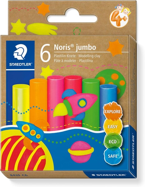 Staedtler Staedtler, 842M C6, Noris Jumbo, modelovací hmota/plastelína, neonové barvy, 100 g, 6 ks