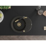 MEXEN/S - Kevin granitový dřez 1-miska s odkapávačem včetně baterie Flora, černá/zlatá metalik 6517-75-670401-57-G