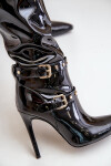 Lakované kozačky na jehlovém podpatku s přezkami černé Emiraethe 39