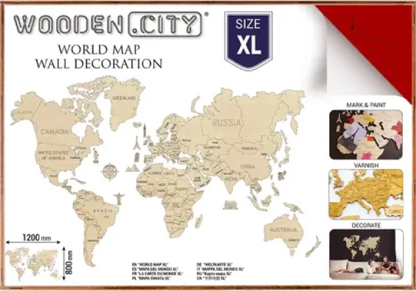 WOODEN CITY Dřevěná mapa světa velikost XL (120x80cm) červená
