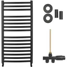 CERANO Koupelnový radiátorový set Paolo - ústřední vytápění - boční jednobodové připojení - 604W - černá matná - 1090x550 mm