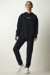 Happiness İstanbul Women's Black Raised Knitted Tracksuit