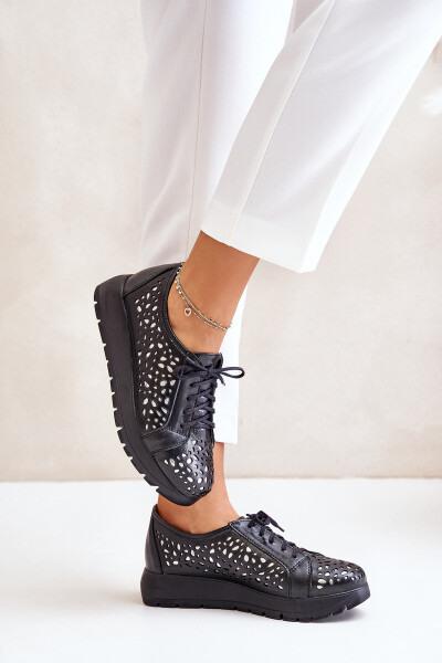 Zazoo 2973 Kožené Polobotky Na Platformě S Děrováním Černé 36