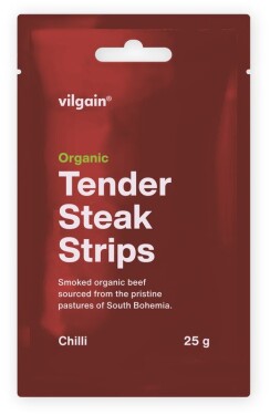 Vilgain Sušené steakové proužky BIO – 3× chilli 25 g