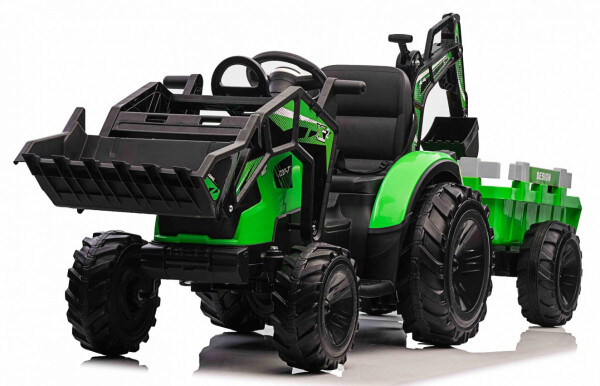 Mamido Dětský elektrický traktor bagr s přívěsem Strong RC EVA kola 12V10Ah zelený
