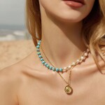 Perlový náhrdelník s tyrkysem Kyriaki - sladkovodní perly, 44 cm + 5 cm (prodloužení) Bílá