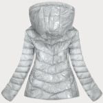 Lesklá stříbrná dámská bunda kapucí (B9569) odcienie szarości