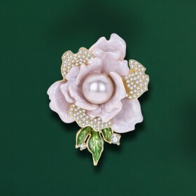 Luxusní brož ve tvaru květu s levandulovou perlou Arlette, Fialová