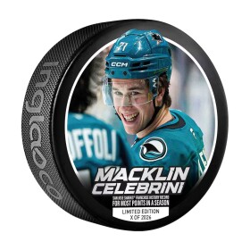 Inglasco / Sherwood Puk San Jose Sharks NHL Macklin Celebrini #71 Franchise Single-Season Points Record Hockey Puck - Limited Edition of 2026