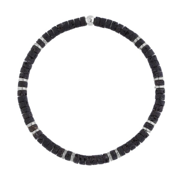 Pánský náramek Martino - 5 mm lávový kámen, hematit, Stříbrná 21 cm