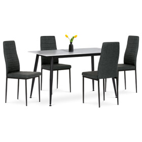 Jídelní set 1+4, stůl 130x70, deska slinutý kámen v imitaci bílého matného mramoru, židle zelená látka, černý lak