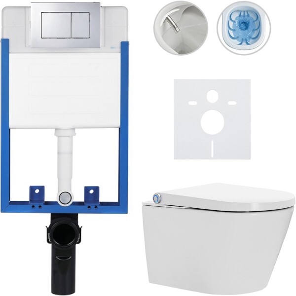 CERANO Kompletní WC set Profi/Cronus Standard - bílá lesklá - WC tlačítko Classic/Chrom - pro zazdění - 59,3x38,4 cm