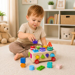 Mamido Dřevěný Montessori třídicí vozík na kolečkách