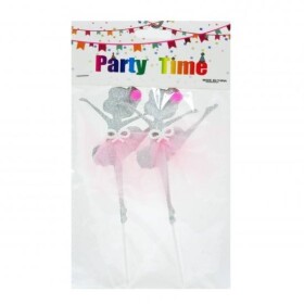 Dortisimo Zápich do dortu Baletky stříbrné s růžovou sukní (2 ks)