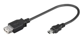 MicroConnect kabel USB2.0 A (F) - miniUSB B (M) 0.2m černá / 480Mbit/s (USBAFBM)