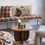 MADAM STOLTZ Prošívaná matrace Checked Pumpkin Spice 45 × 125 cm, oranžová barva, hnědá barva, textil