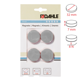 Dahle magnet plánovací, Ø 32 mm, 8 N, 4 ks, šedé