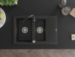 MEXEN/S - Gaspar granitový dřez 1.5 s odkapávačem včetně baterie Telma, černá/stříbrný 6507-73-670200-70