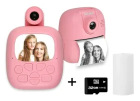 HELMER TP02 růžová / Mini termotiskárna s fotoaparátem / 2,0" IPS displej / 1200mAh / USB-C / Android/iOS (hlmtp02p)