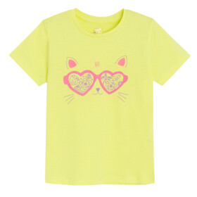 Tričko s krátkým rukávem s brýlemi kočička -žluté - 98 LIME