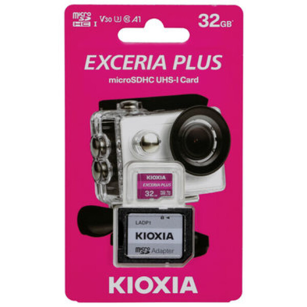 KIOXIA EXCERIA PLUS microSDHC 32GB + adaptér / Class 10 / UHS-I U3 / A1 / V30 / čtení: 98MBs / zápis: 65MBs (LMPL1M032GG2)