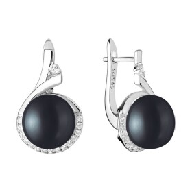 Stříbrné náušnice s černou perlou Alice, stříbro 925/1000, Stříbrná Černá