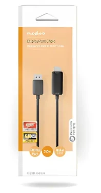 Nedis DisplayPort-HDMI kabel černý / Kabel DisplayPort-HDMI / 4K 60Hz / Poniklované konektory / 2 m / Kulatý PVC (CCGB37104BK20)