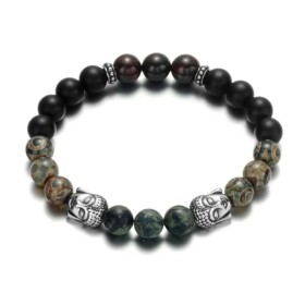 Luxusní náramek Buddha - nebeská perla, lesní achát, červený jaspis, Barevná/více barev 19 cm