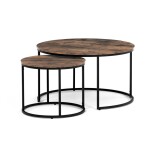 Set 2 ks stolků, MDF deska, dekor staré dřevo, kovová podnož, černý lak