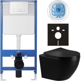 CERANO Kompletní WC set Profi/Cesso - černá lesklá - WC tlačítko Slim/Bílá - předstěnová instalace - 49x36 cm