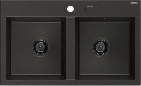 MEXEN/S - Hektor granitový dřez 2-bowl 800 x 480 mm, černá/zlatá metalik, černý sifon 6521802000-75-B