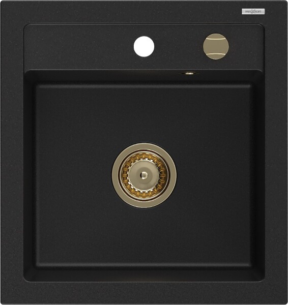 MEXEN/S - Vito granitový dřez 1-miska 520 x 490 mm, černý, zlatý sifon 6503521000-77-G