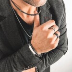 Pánský náramek Martino - 5 mm lávový kámen, hematit, Stříbrná 21 cm