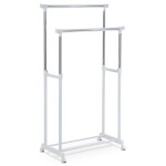 Stojan na šaty dvojramenný s odkladačem, bílá barva, kov / plast, chrom