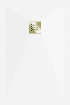 MEXEN/S - Stone+ obdélníková sprchová vanička 130 x 80, bílá, mřížka zlatá 44108013-G