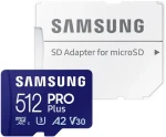 SAMSUNG Micro SDXC PRO Plus 512GB + SD adaptér / UHS-1 / Class 10 / U3 / Čtení: 180MBps / Zápis: 130MBps (MB-MD512SA/EU)