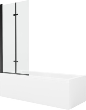 MEXEN/S - Cubik obdélníková vana 150 x 70 cm s panelem + vanová zástěna 80 cm, transparent, černá 550315070X9208027000