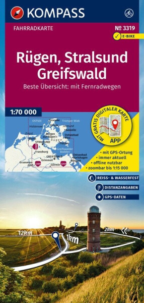 Rujána, Stralsund, Greifswald 1:70 000 / cyklistická mapa KOMPASS 3319