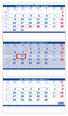 Nástěnný kalendář 2025 Tříměsíční skládaný modrý