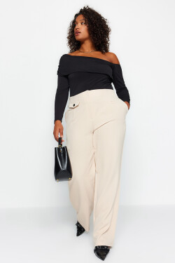 Trendyol Curve Cream Pocket Detailní tkané kalhoty