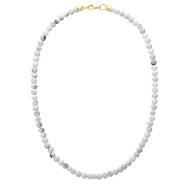 Pánský korálkový náhrdelník Fernando Gold - 6 mm bílý howlit, Bílá/čirá 70 cm