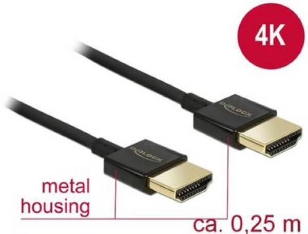 DeLock Kabel High Speed HDMI s Ethernetem - HDMI-A samec HDMI-A samec 3D 4K / Slim HQ / 0.25 m (85117-D)