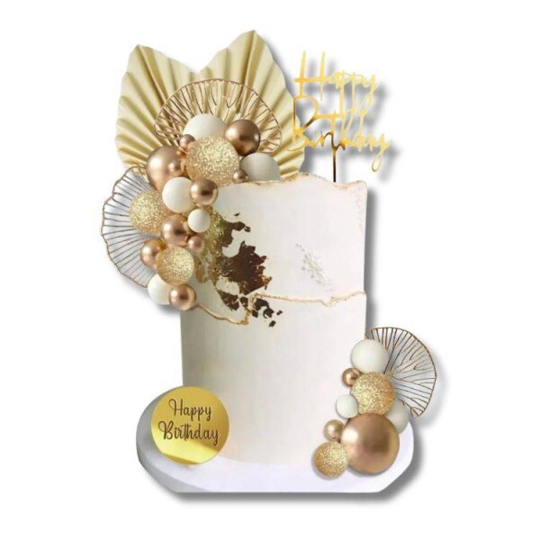 Dortisimo Zápich do dortu Happy Birthday se zlatými listy a koulemi (29 ks)