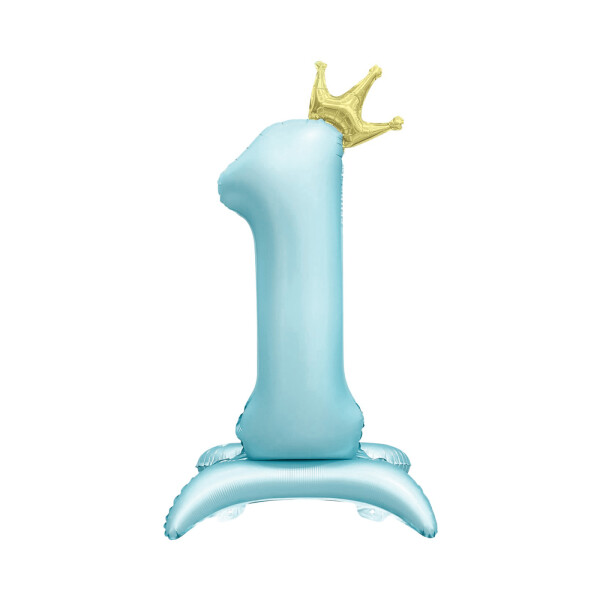 Balónek fóliový Stojící číslo 1 s korunkou světle modré 82 cm - Albi