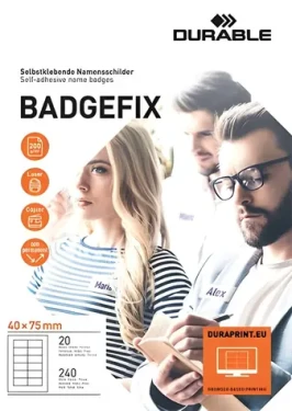 Durable Badgefix bílá / Jmenovka / 75x40 mm / textil / 240 ks (833402)